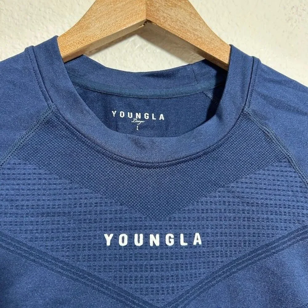 YoungLA Mens 465 Superhero Compression Shirt L Blue Athletic Training Gym
